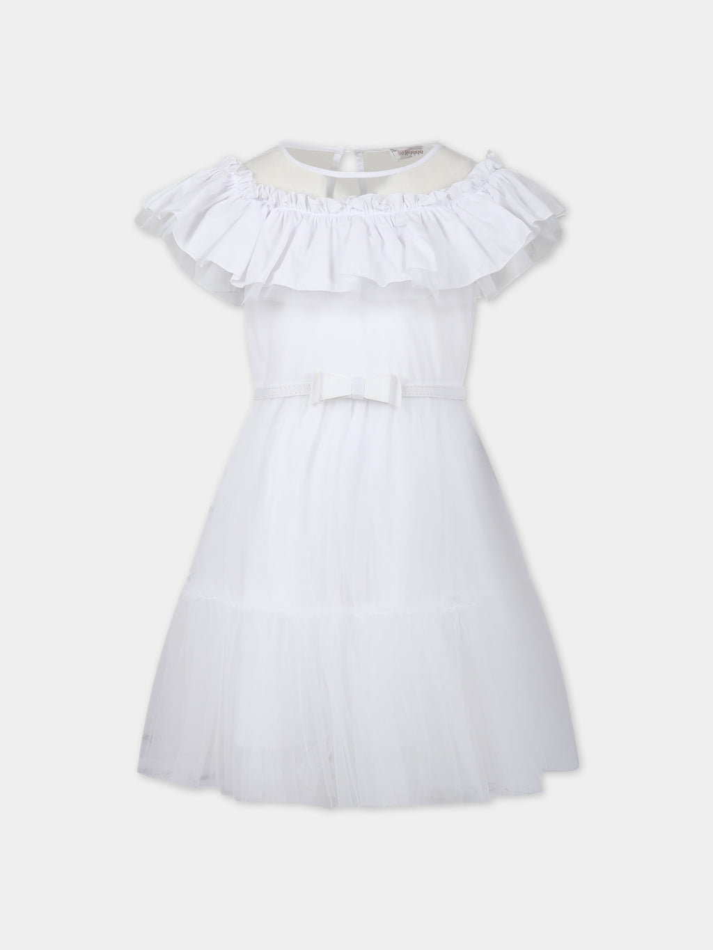 Robe blanche pour fille avec tulle et volants